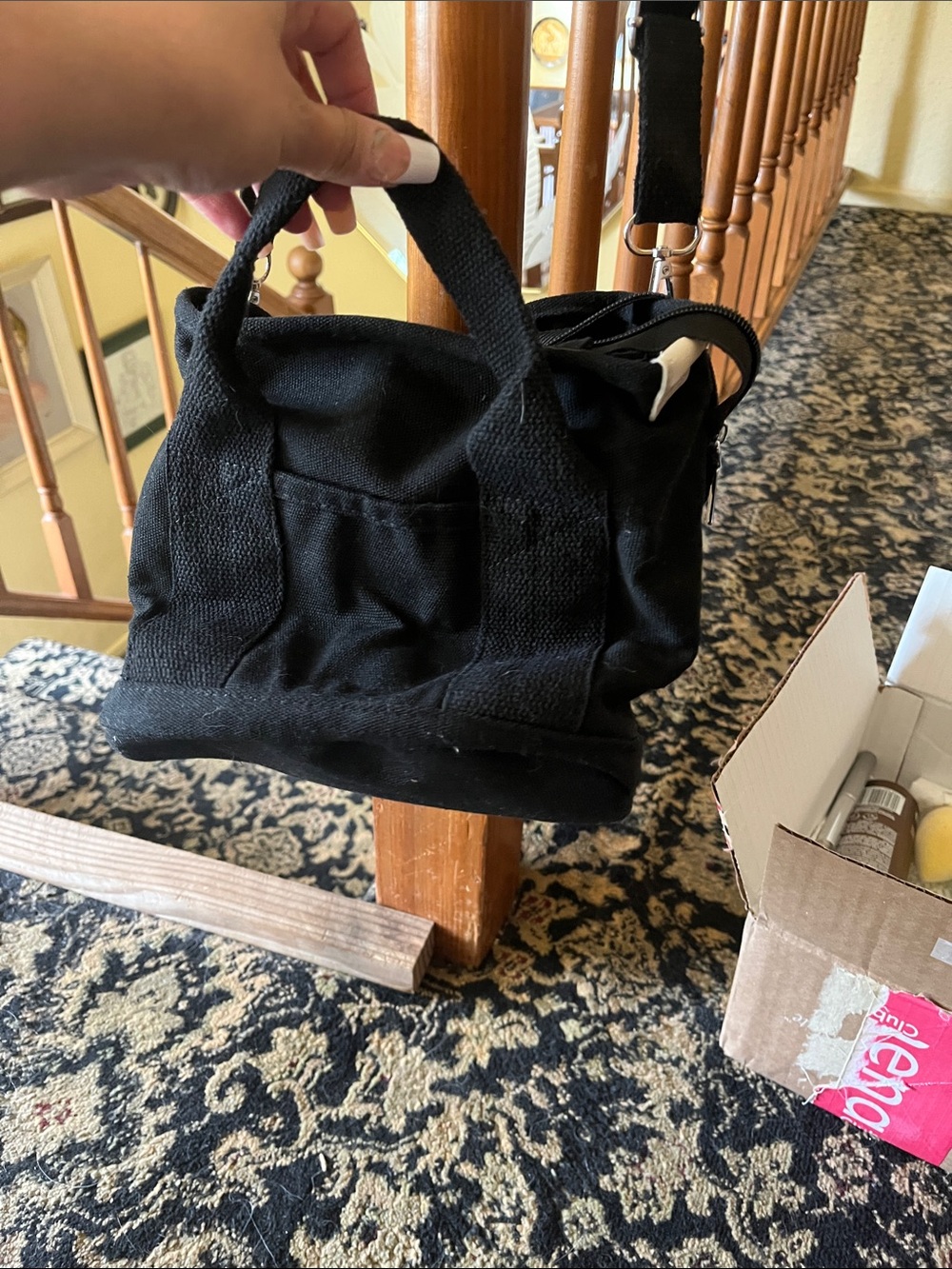 Black Canvas Top-Handle Shoulder Bag